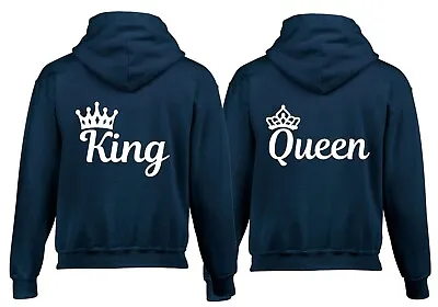 Buy King Queen Hoodie Couple Matching King Queen Hubby Wifey Xmas Gift Jumper Hoody • 19.99£