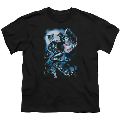 Buy Catwoman Moodlight Cat Kids Youth T Shirt Licensed DC Comics Tee Black • 14.05£
