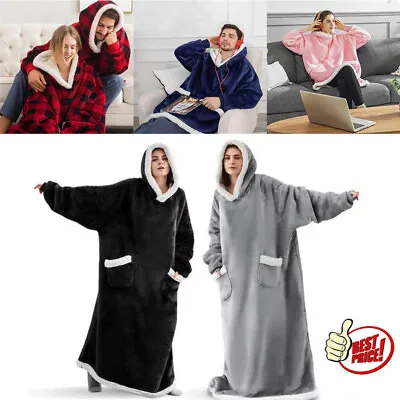 Buy Men&Women Extra Long Hoodie Blanket Oversized Hooded Sweatshirt Sherpa Fleece O • 12.95£