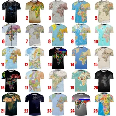 Buy Women Men T-Shirt 3D Print World Map Pattern Short Sleeve Hot Sale Style Tee Top • 10.64£