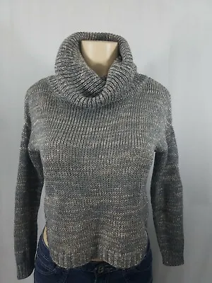 Buy Womens Long Sleeve Rib Sweater Crop Gray Gold Metallic Cowl Neck CONFESS Size XS • 17.37£