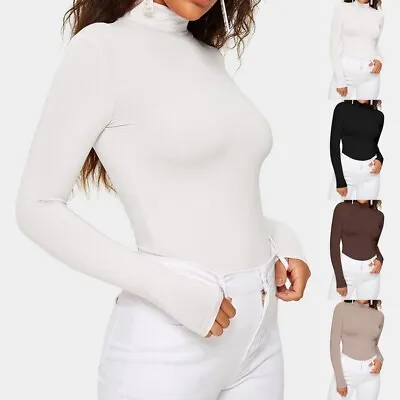 Buy Womens Ladies Long Sleeve Polo Neck Turtle Roll High Neck Jumper Top Sizes • 17.99£
