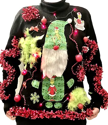Buy Gnome Ugly Christmas Sweater Contest Tacky Lights Decorated Feathers XL • 28.87£