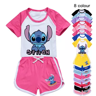 Buy Lilo&Stitch Printed New Casual Children's Short Clothing T-shirt Top Shorts Set • 12.31£