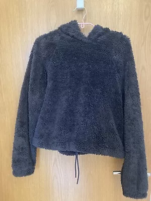 Buy H&M Fluffy Cropped Hoodie Size Small Dark Grey • 5£