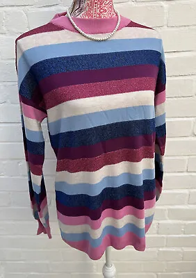 Buy BNWT Next Sweater Small Pink Metallic Sparkle Stripe Xmas Jumper • 19.99£