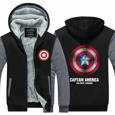Buy Captain America Hoodie Winter Fleece Hooded Coat Warm Jacket Full-Zip Sweatshirt • 42.17£