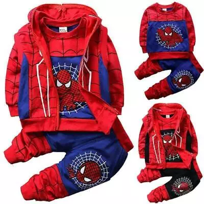 Buy Child Kids Boys Spiderman Tracksuit Set Hooded Vest Tops Coat Long Pants Outfits • 7.02£