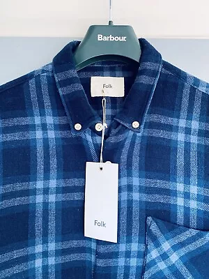 Buy Folk Bobby Button Down Flannel Shirt Size 5 Indigo Check XL RRP £125 YMC Norse • 35£