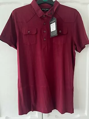Buy Brave Soul London Mens Burgundy Dark Red Smart Polo T Shirt Top Size L Large NEW • 8.75£