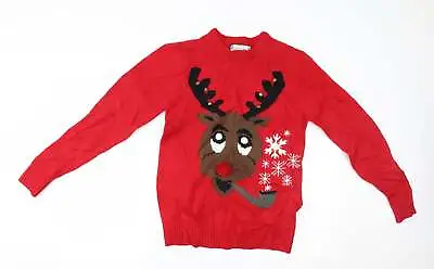 Buy Primark Mens Red Round Neck Acrylic Pullover Jumper Size S - Bells, Christmas • 3.75£