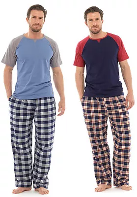 Buy Men's 60% Cotton Short Sleeve Long Pants Pyjama's Red Or Blue Size Meduim, Large • 12.99£