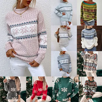Buy Ladies Chunky Knitted Christmas Snowflake Jumper Pullover XMAS Sweater Tops SIZE • 32.99£