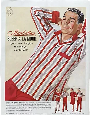 Buy 1958 Manhattan Mens Pajamas Vintage Magazine Color Print Ad Sleep A La Mood • 9.56£