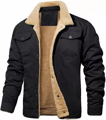 Buy Winter Coat Fleece Cargo Jacket 4 Pockets Lapel Collar Trucker Cotton Work Men • 21.99£