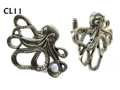 Buy Steampunk Jewellery Cufflinks Silver Octopus Kraken Pirate Black Sails #CL11 • 7.50£