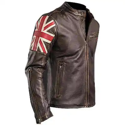 Buy Flying Union Jack Biker Vintage Motorcycle Cafe Racer Cow Leather UK Flag Jacket • 109.08£