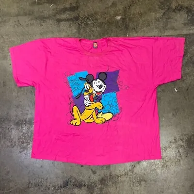 Buy Mickey Mouse Graphic T-Shirt 90s Disney USA Tee, Pink Mens XXL • 8£