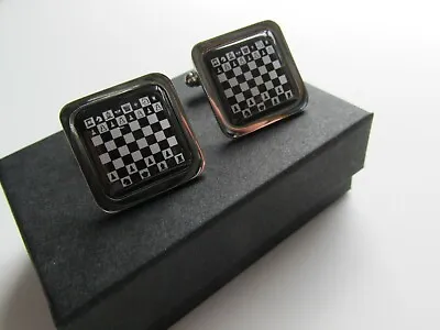 Buy Handmade In UK Chess Board Design Silver Cufflinks Boxed Gift Husband Dad  • 6.50£