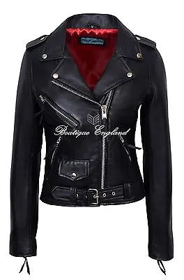 Buy Valentines Ladies Leather Jacket Black Red Linings REAL SOFT LEATHER JACKET MBF • 119.75£