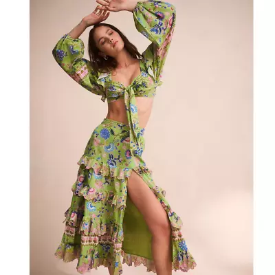 Buy NWOT! Hemant & Nandita Rhea Ruched Crop Top And Midi Skirt Set, Size Small • 482.57£