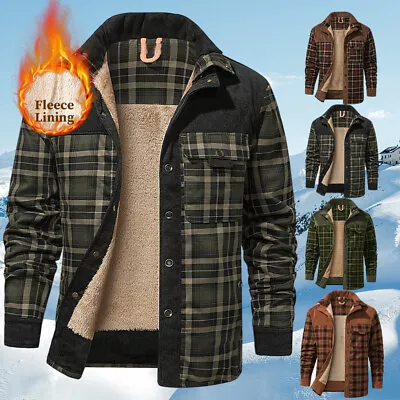 Buy Mens Fleece Lined Coat Jacket Plaid Check Thick Shacket Winter Warm Outwear 44 • 16.99£