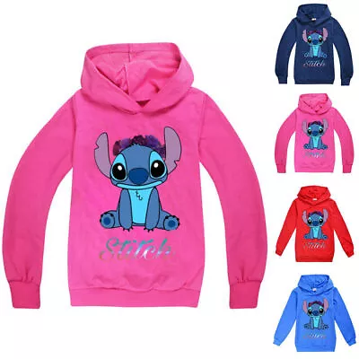 Buy Kids Girsl Stitch Floral Long Sleeve Hoodie Hooded Sweatshirt Pullover T-Shirts • 12.32£