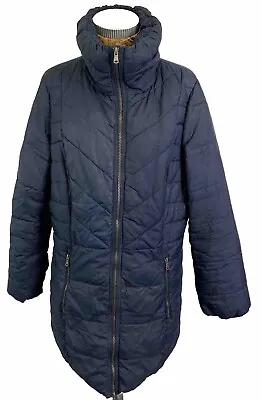 Buy MARKS & SPENCER COAT 16 NAVY BLUE Puffer Filled Zip Up High Collar Long Casual • 22.48£