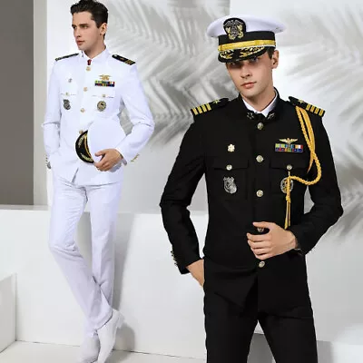 Buy Us Navy Uniform Captain Set Yacht Stand Up Neck Jacket Long Pants Set • 178.94£