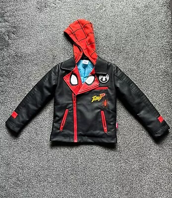 Buy Disney Jacket Size 5 -6 Years Marvel Spiderman Faux Leather Hoodie Biker Jacket • 34.95£