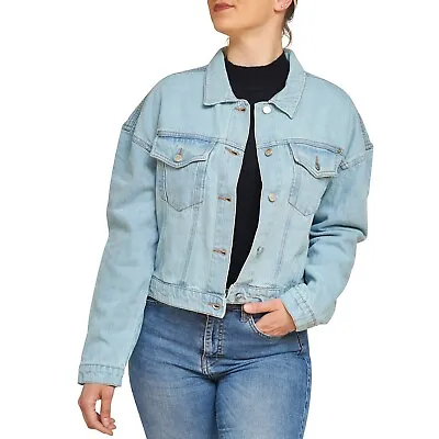 Buy Womens Oversized Denim Jacket Cropped Fit Ladies Plus Size Jeans Loose Coat Top • 12.99£