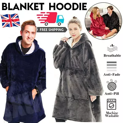 Buy Snuggle Mens Womens Thick Oversized Fleece Hoodie Blanket Sweatshirt In/Outdoor • 18.88£