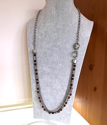 Buy Heavy Long Multi Strand Necklace 106cm Silver Tone Bohemian Costume Jewellery • 16£