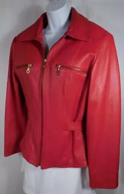 Buy TIBOR LEATHERS Women's Red Leather Gold Tone Hardware Bomber Jacket Sz XS • 48.20£