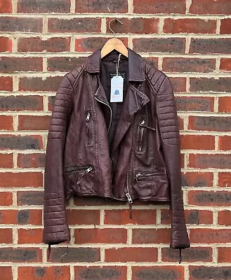 Buy *STUNNING* All Saints Ladies OXBLOOD Leather Biker Jacket UK12 US8 Steine Moto 3 • 199.99£