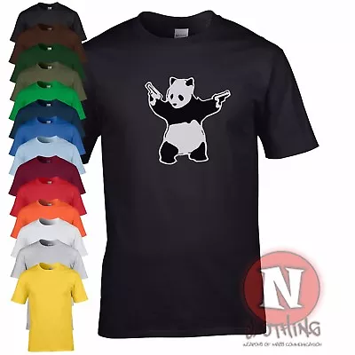 Buy PANDA WITH GUNS Banksy Tribute Graffiti Urban Art Pandamonium T-shirt New • 13.99£