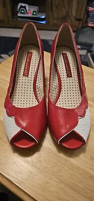 Buy BAIT But Another Innocent Tale Riviera Red Peep Toe Pumps Heels Womens Sz 9 • 37.89£