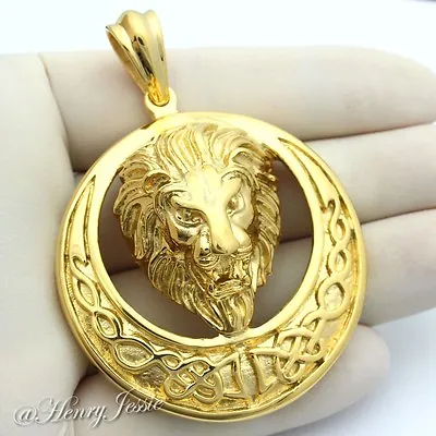 Buy MEN's Stainless Steel Gold Plated HEAVY LION KING FACE 3D Charm Pendant*GP49 • 18.89£