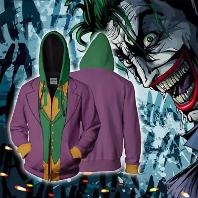 Buy Comics Joker Hoodie Clothing Cosplay Zipper Hooded Sweatshirt Adult Jacket Coat • 28.44£