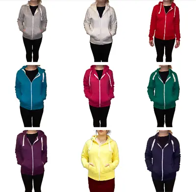 Buy Ladies Plain Zip Up Hoodie Sweatshirt Womens Fleece Jacket Hooded Top UK  • 8.99£