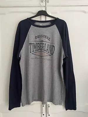 Buy Timberland Long Sleeve Raglan Blue-Grey Graphic T-shirt Size M Lumberjack Style • 14.99£