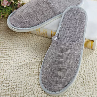 Buy  2 Pairs Travel Slippers Men Indoor For Linen Trendy Comfortable Washable • 10.98£