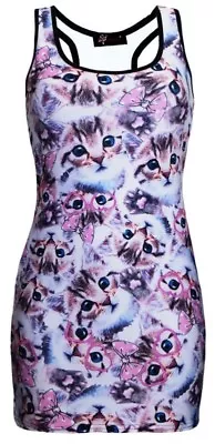 Buy Cute Kitty Cat Kittens With Paw Glasses Bow Kawaii Alternative Long Vest Top  • 21.99£