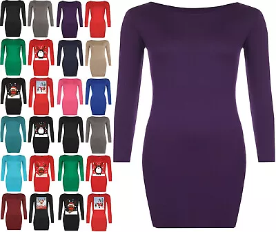 Buy Womens Ladies Long Sleeve Stretch Plain Scoop Neck T Shirt Top Assorted 8-26LNRN • 6.99£