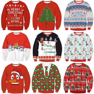 Buy Womens Mens Christmas Printed Sweater Long Sleeve Pullover Sweatshirt PartyTopsመ • 14.41£