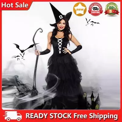 Buy Gothic Style Cotton Halloween Maxi Dress Women Witch Sexy Costume Party Clothing • 18.68£