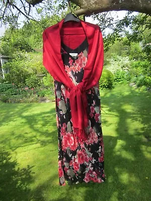 Buy Ann Harvey Size 18, Used, Black/floral Maxi Dress, Lined, Plus Jacket And Wrap • 20£