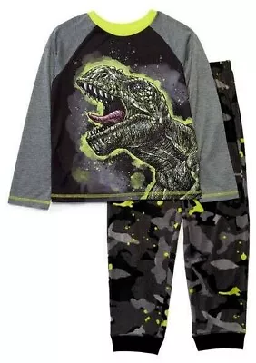 Buy NWT St. Eve Dinosaur Pajamas Set Boy's Shirt Pants 7 8 M Dino T Rex Green Camo • 13.27£