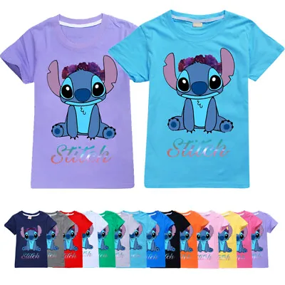 Buy Boys Girls Stitch Summer Cotton Short Sleeve T-shirt Tops Tee Kids Birthday Gift • 6.99£