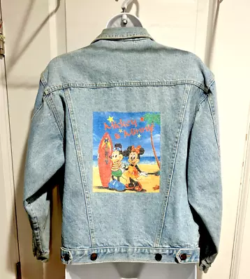 Buy Vintage 1980's Disney Mickey & Minnie Mouse Beach Denim Jean Jacket Girls Sz XL • 24.12£